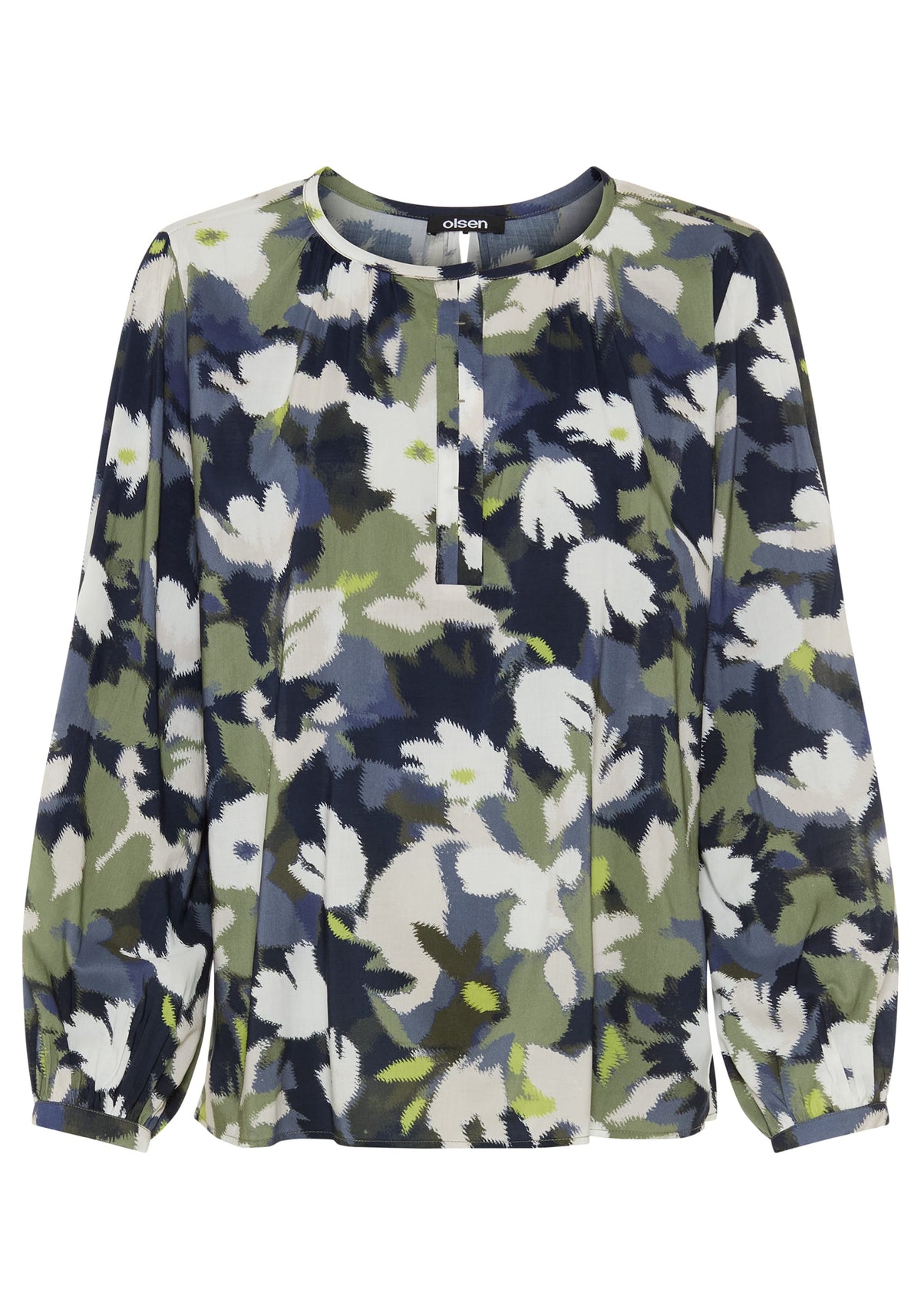 Split Neck Leaf Camo Blouse