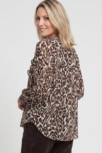Modern Animal Print Blouse with Ruffle Trim