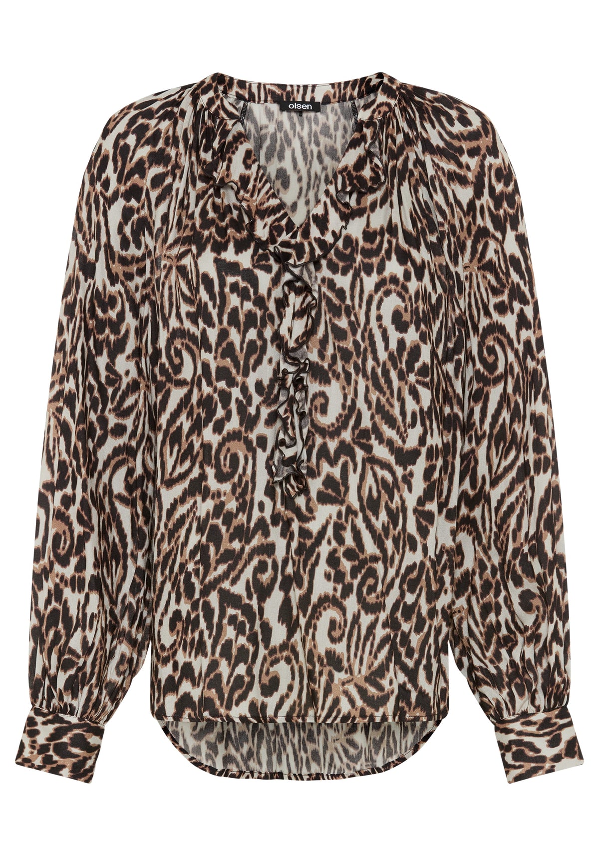 Modern Animal Print Blouse with Ruffle Trim