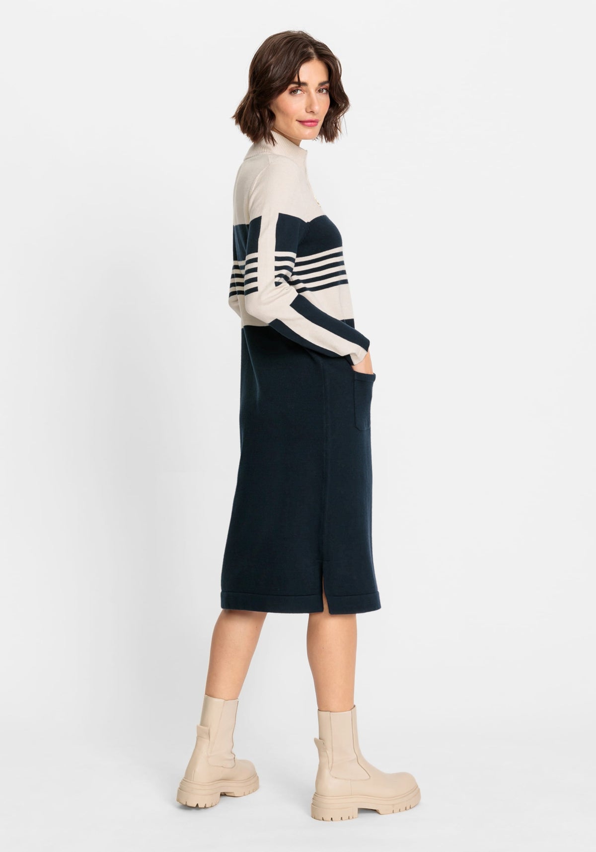 Long Sleeve Stripe Mock Neck Sweater Dress