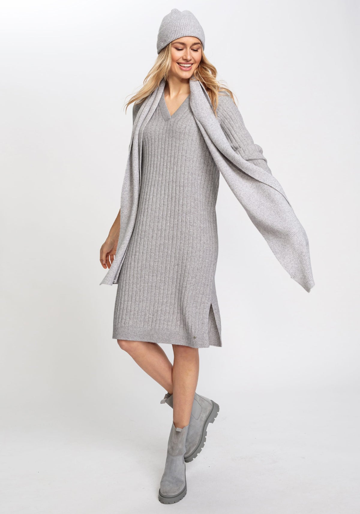Long Sleeve Broad Rib Knit Midi Sweater Dress