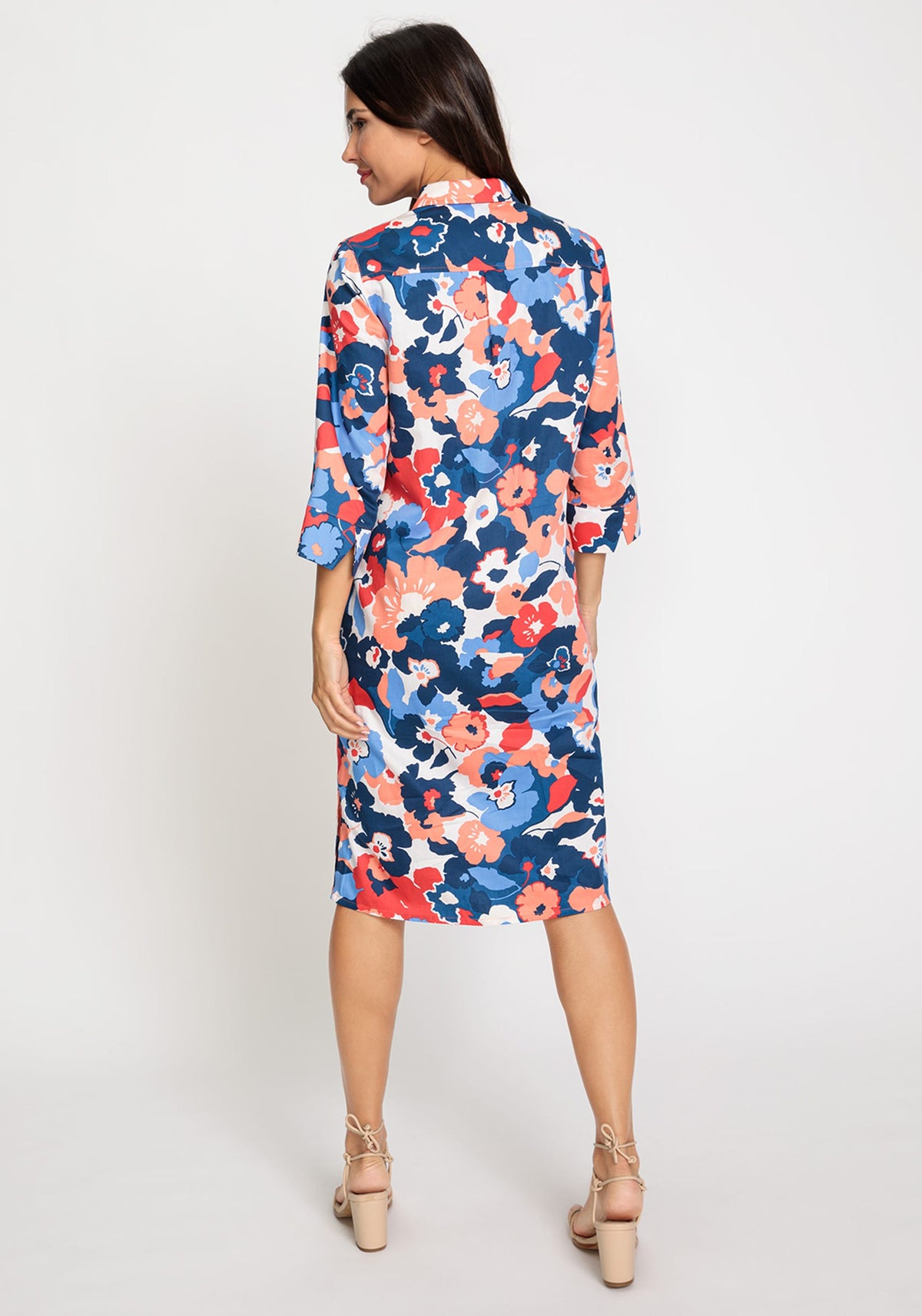 100% Cotton 3/4 Sleeve Floral Print Shirt Dress