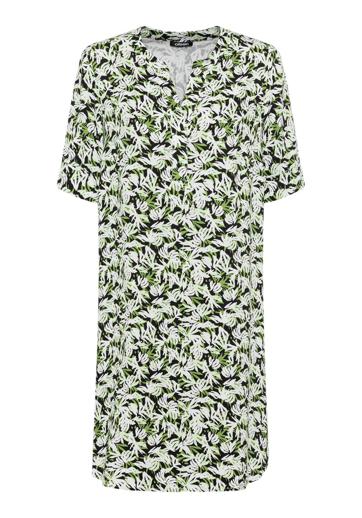 Elbow Sleeve Leaf Print Dress