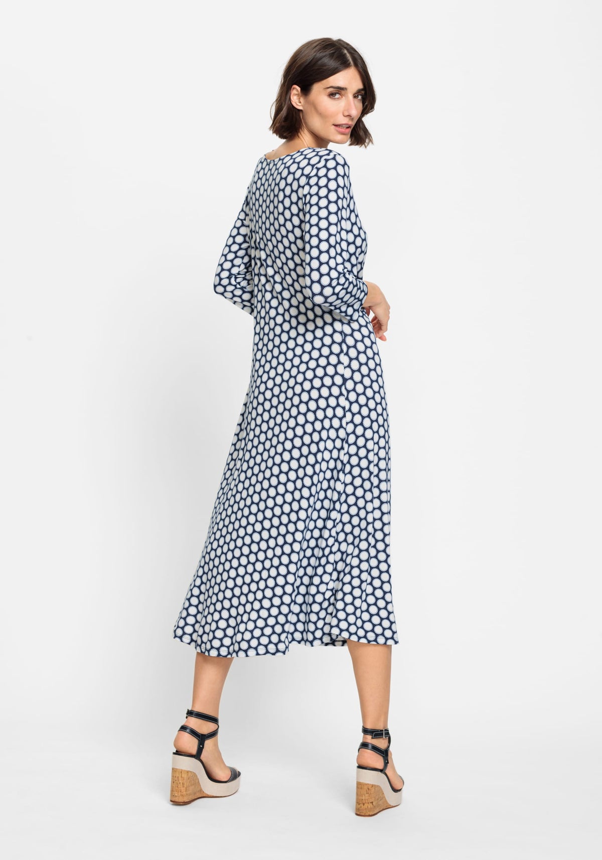 3/4 Sleeve A-Line Dot Print Midi Dress containing TENCEL™ Modal