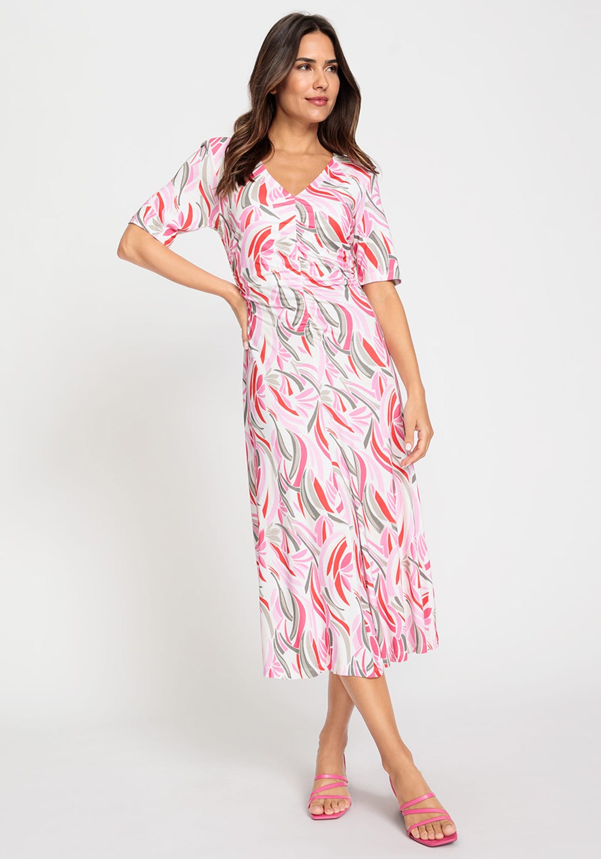 Short Sleeve Allover Floral Print Midi Dress