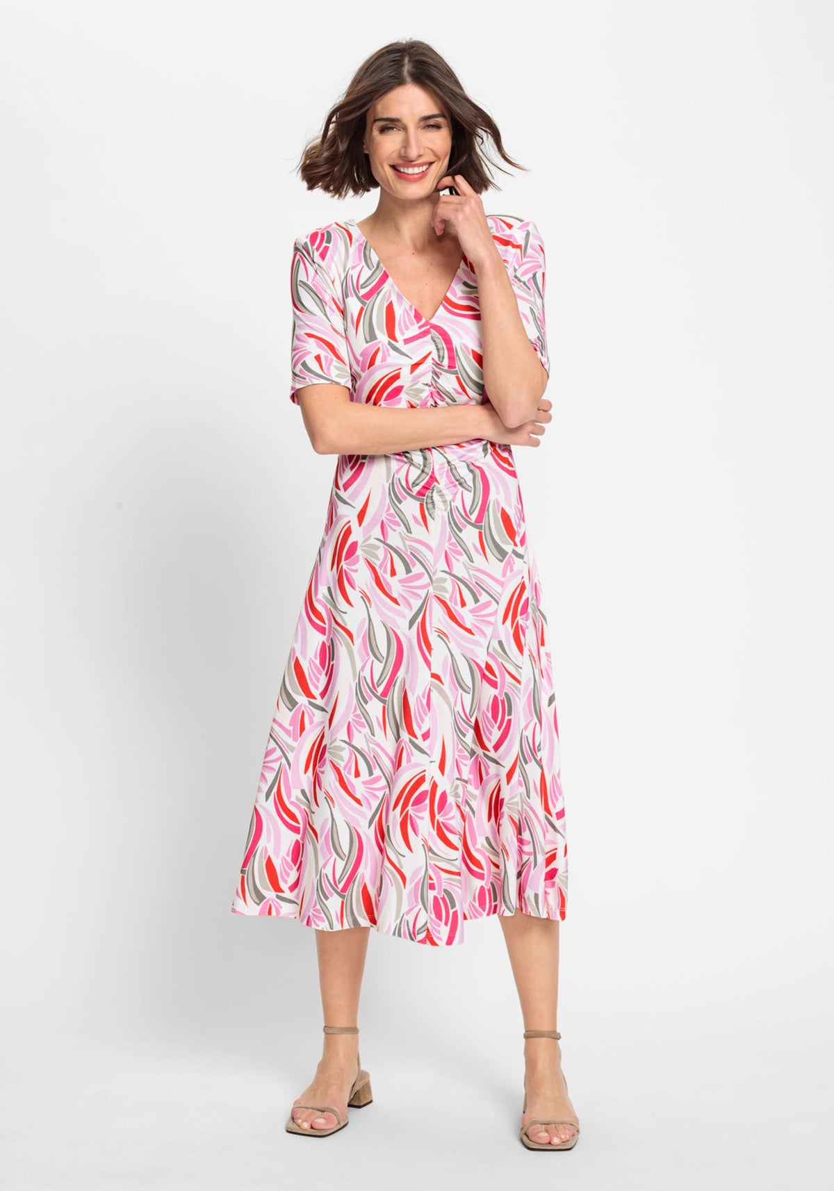 Short Sleeve Allover Floral Print Midi Dress