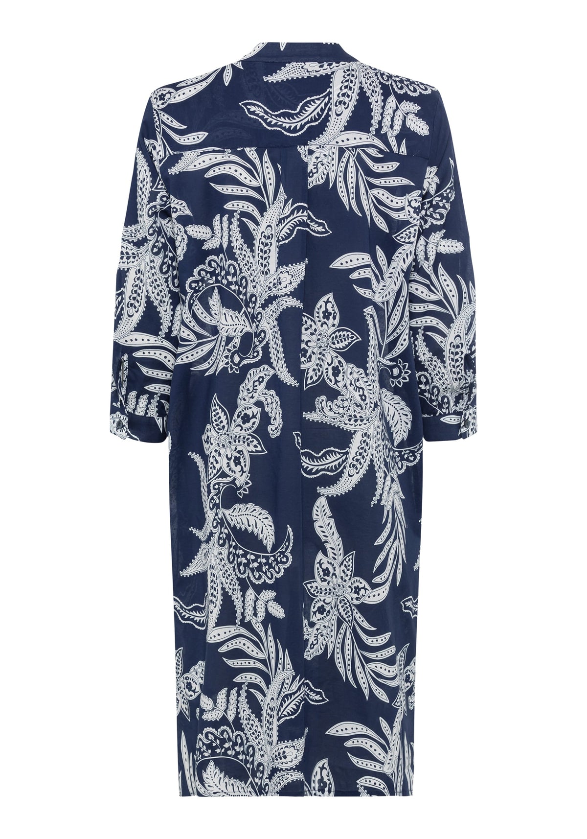 100% coton Robe chemise tunique à manches 3/4 sans col avec motif floral Paisley