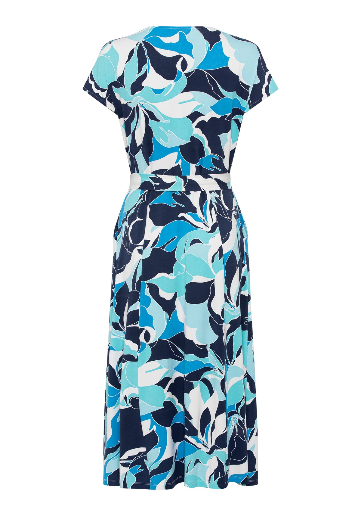 Cap Sleeve A-Line Printed Midi Dress with Waist Tie containing LENZING™ ECOVERO™ Viscose