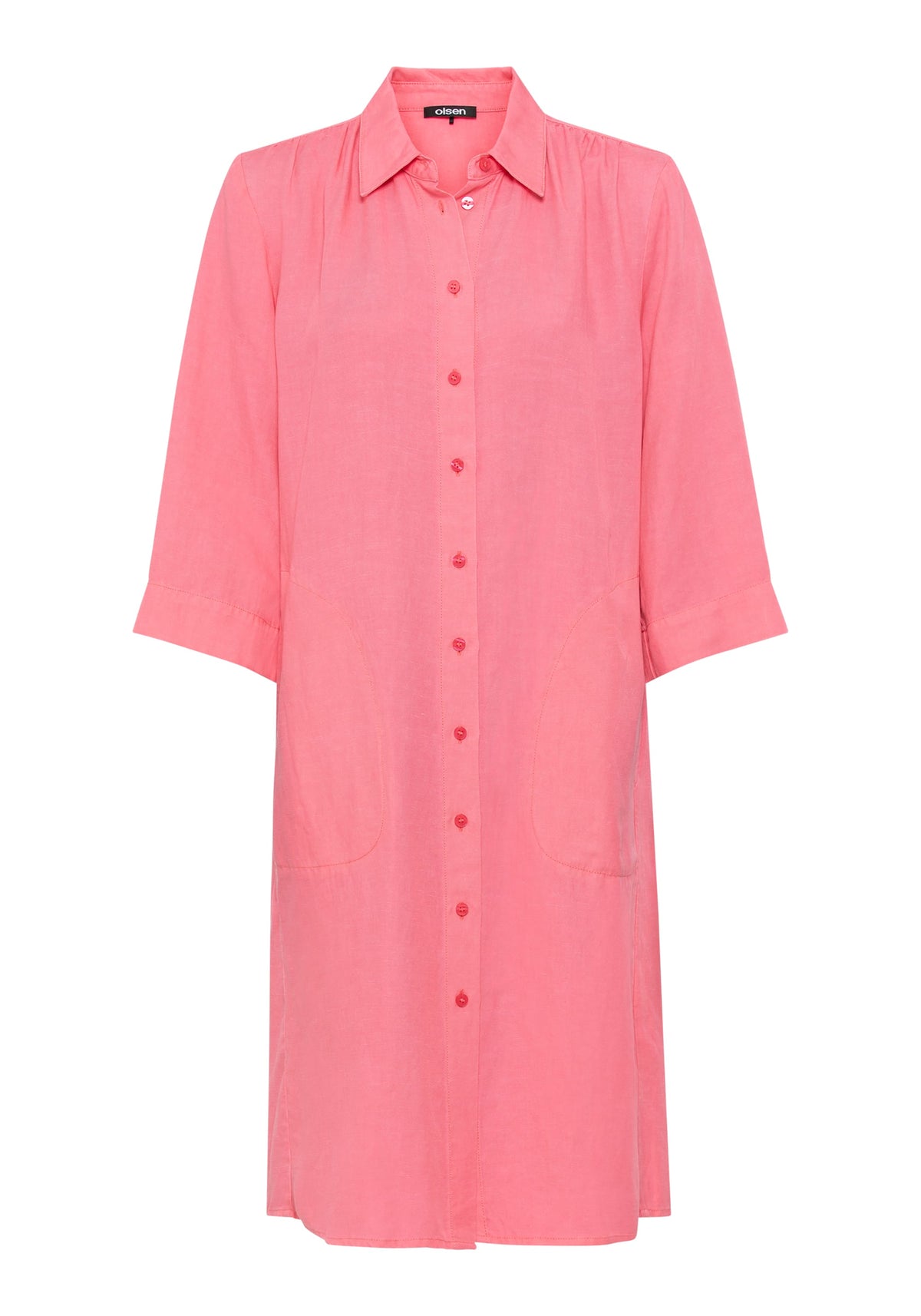 3/4 Sleeve Linen Blend Shirt Dress containing TENCEL™ Lyocell