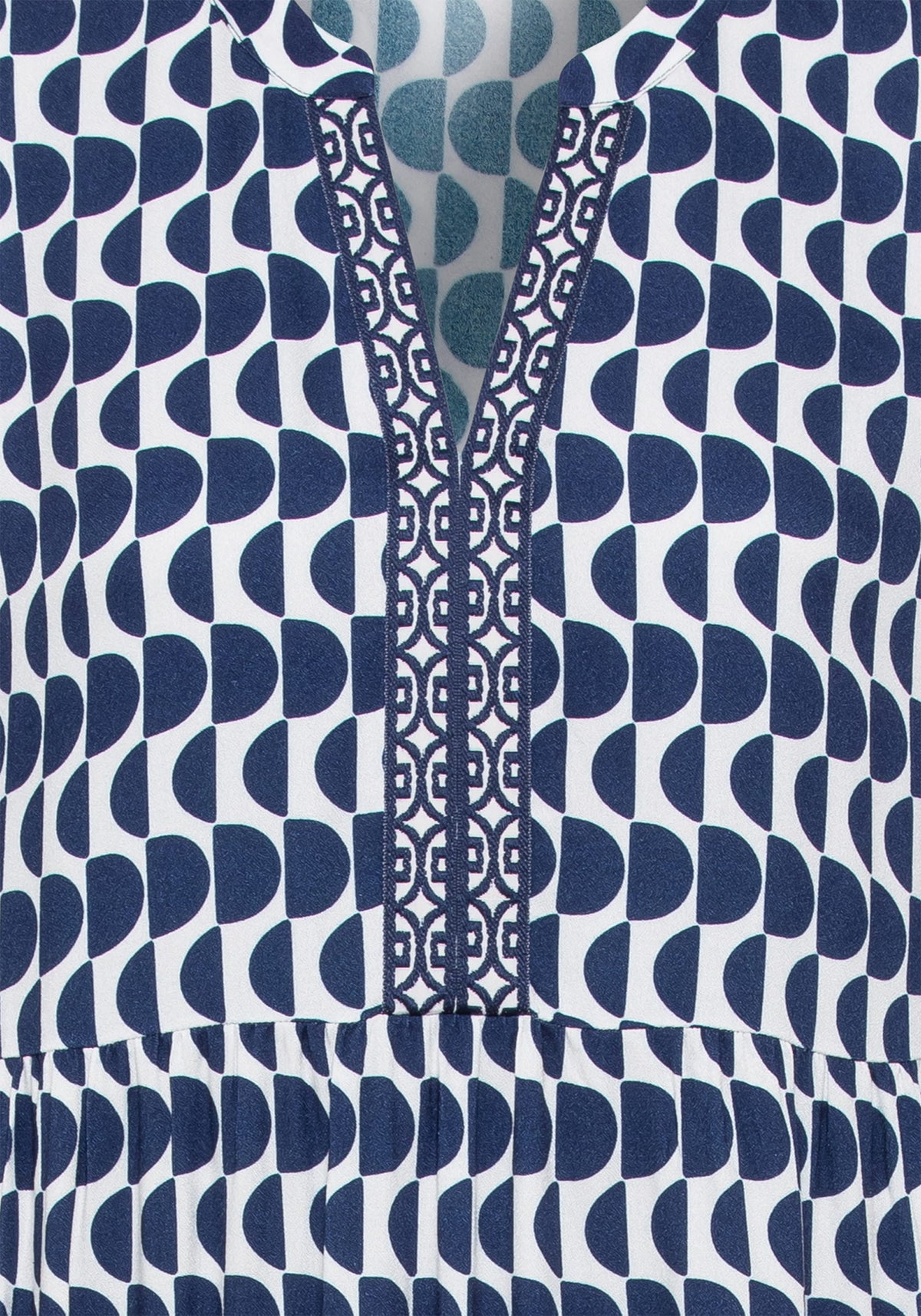 100% 3/4 Sleeve Tunic Geo Print Dress with Tiered Hem