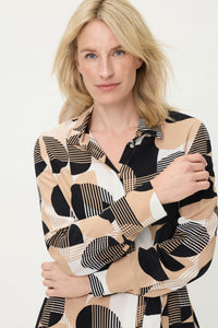 Chemisier à encolure nouée à motifs géométriques mixtes