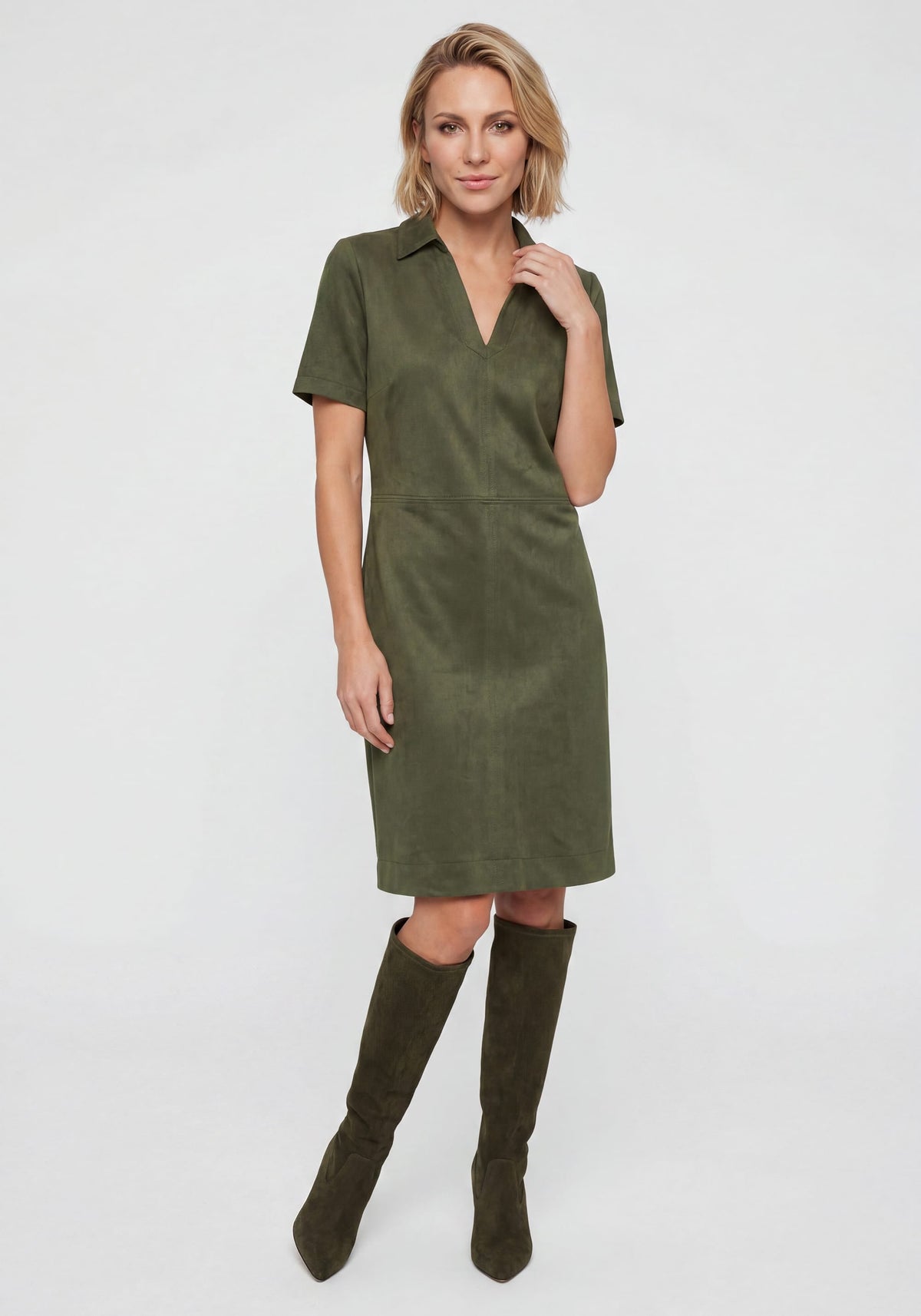 Faux Suede Collared Dress