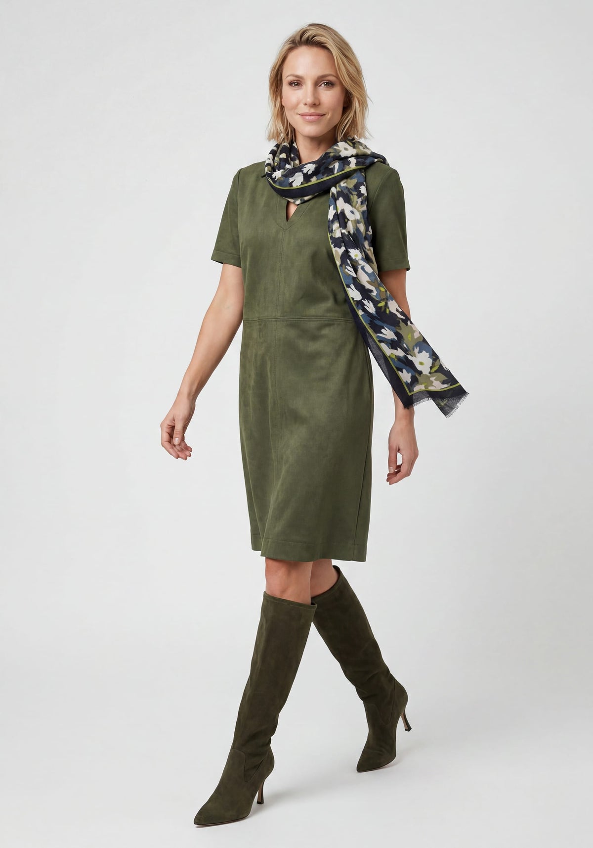 Faux Suede Collared Dress