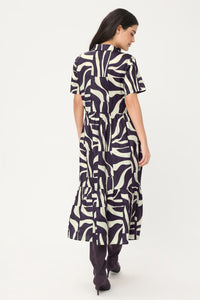 Zebra Splice Tiered Dress with Collar