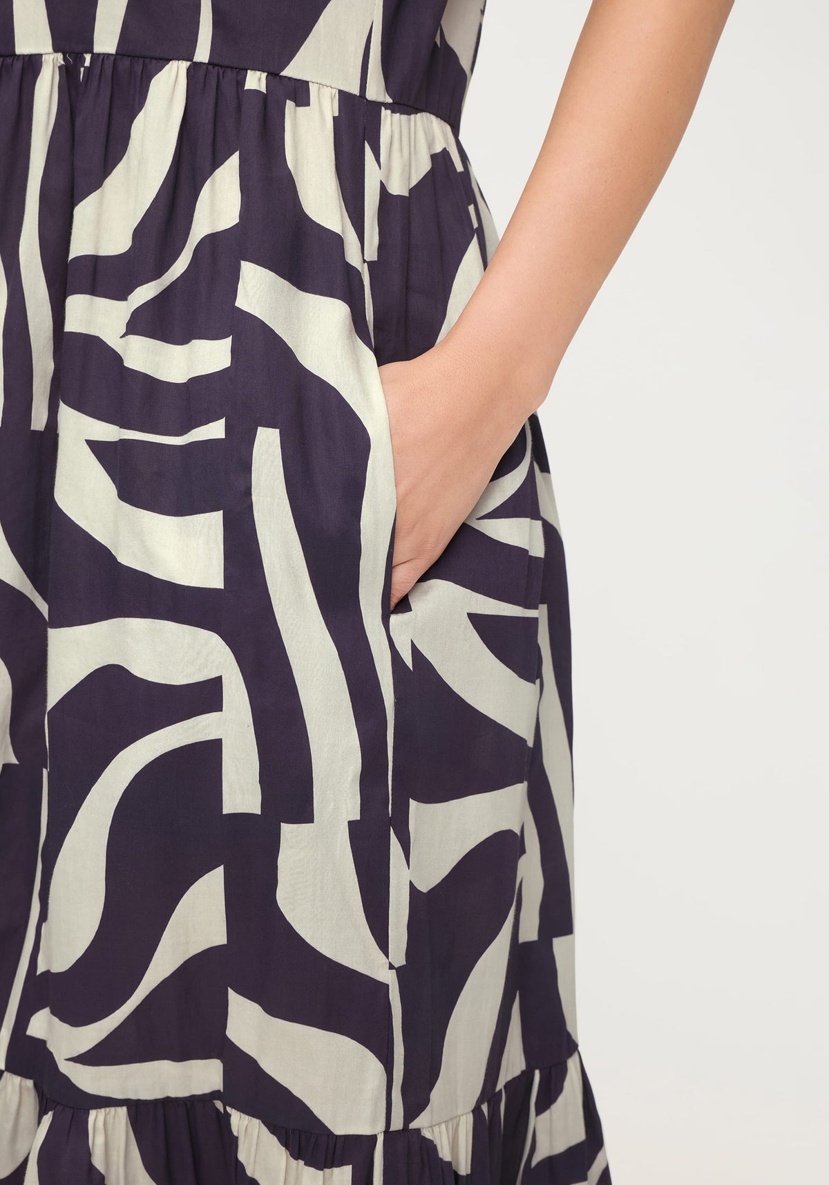 Zebra Splice Tiered Dress with Collar