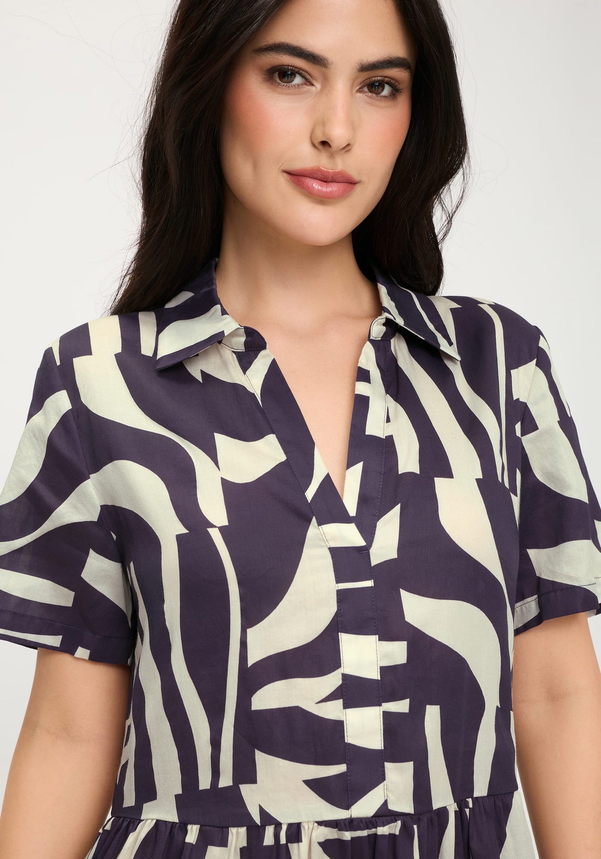 Zebra Splice Tiered Dress with Collar