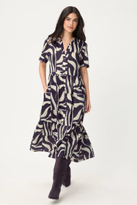 Zebra Splice Tiered Dress with Collar