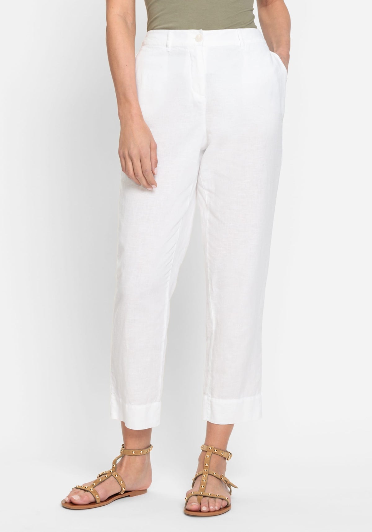 Lisa Fit Straight Cropped Cotton Linen Pantalon