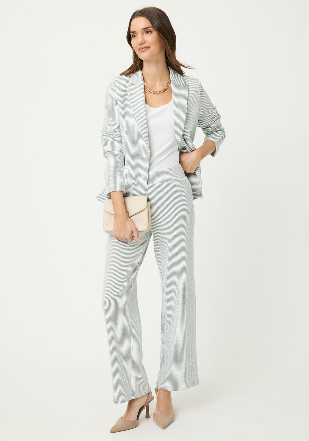 Cropped Seersucker Pull-On Pant
