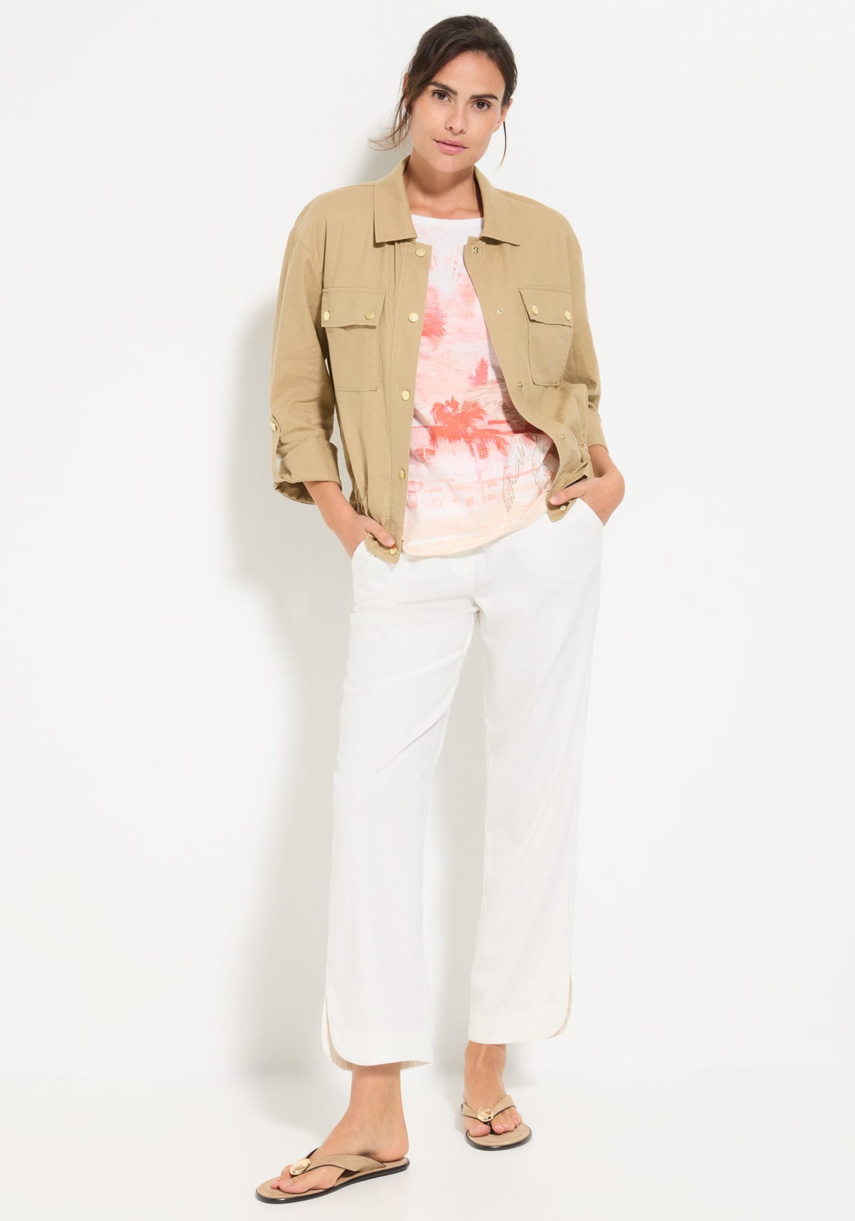 Pantalon court à cordon de serrage en lin et coton