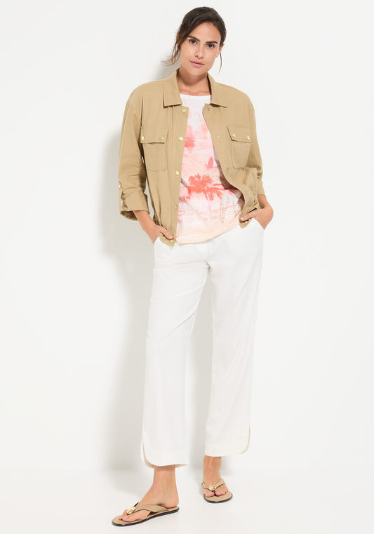 Pantalon court à cordon de serrage en lin et coton