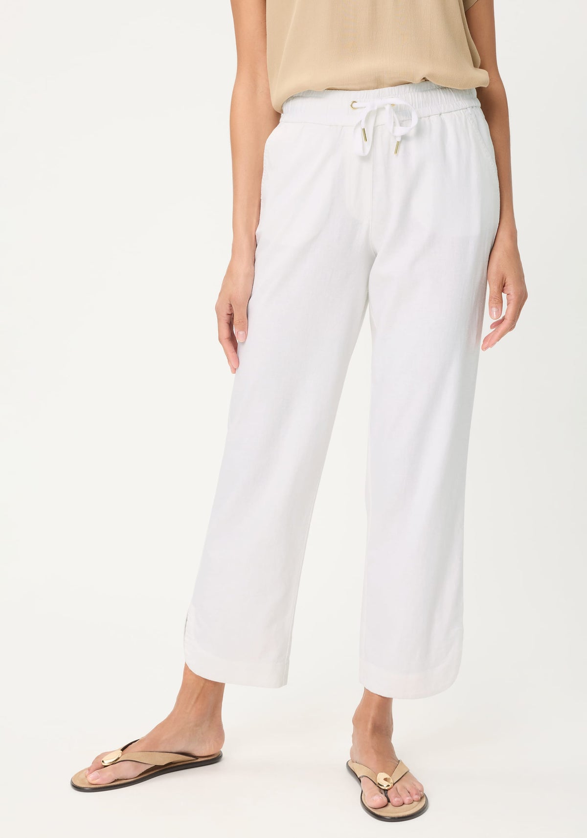 Pantalon court à cordon de serrage en lin et coton