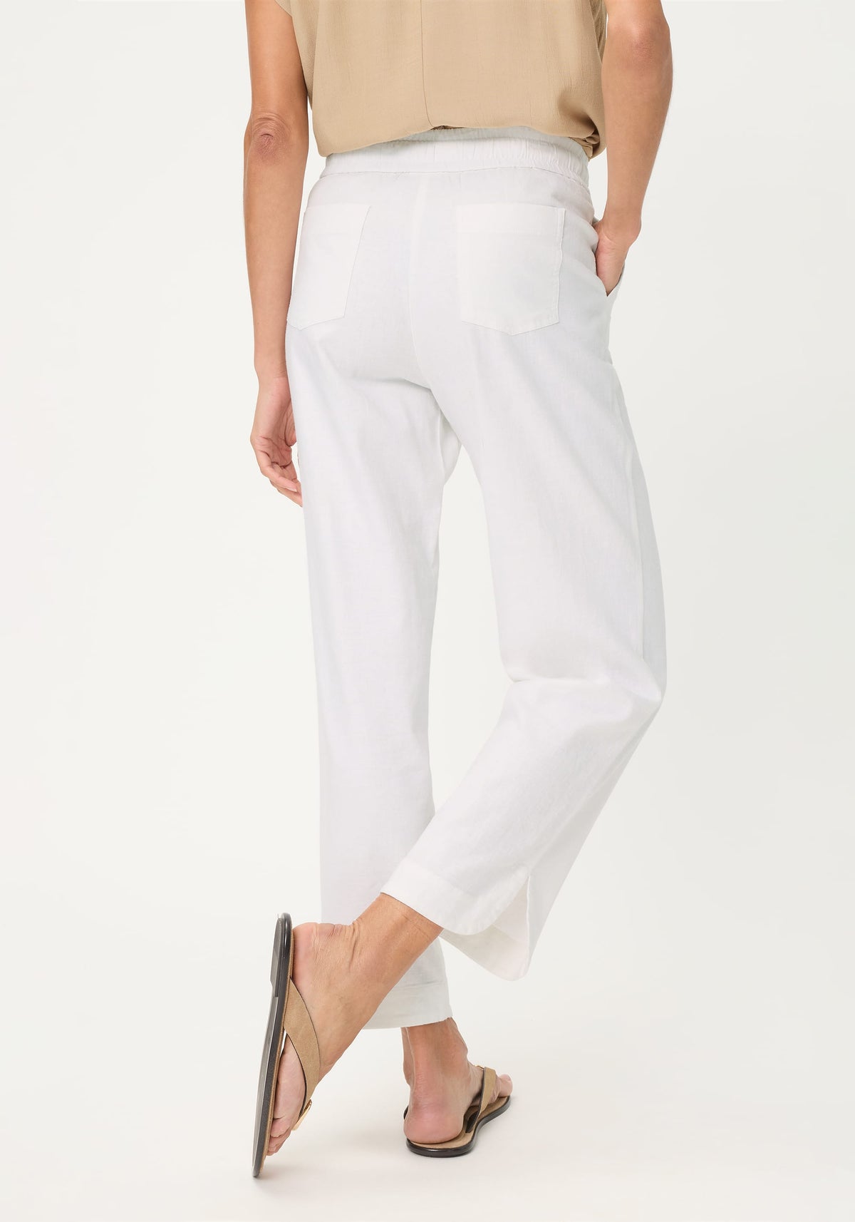 Pantalon court à cordon de serrage en lin et coton