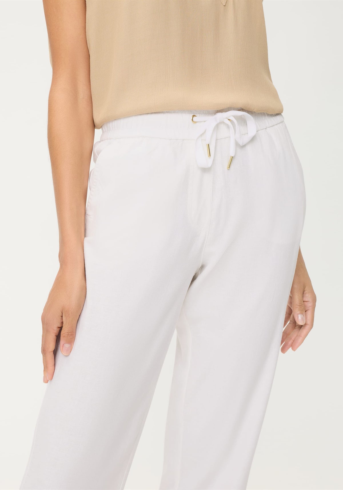 Pantalon court à cordon de serrage en lin et coton
