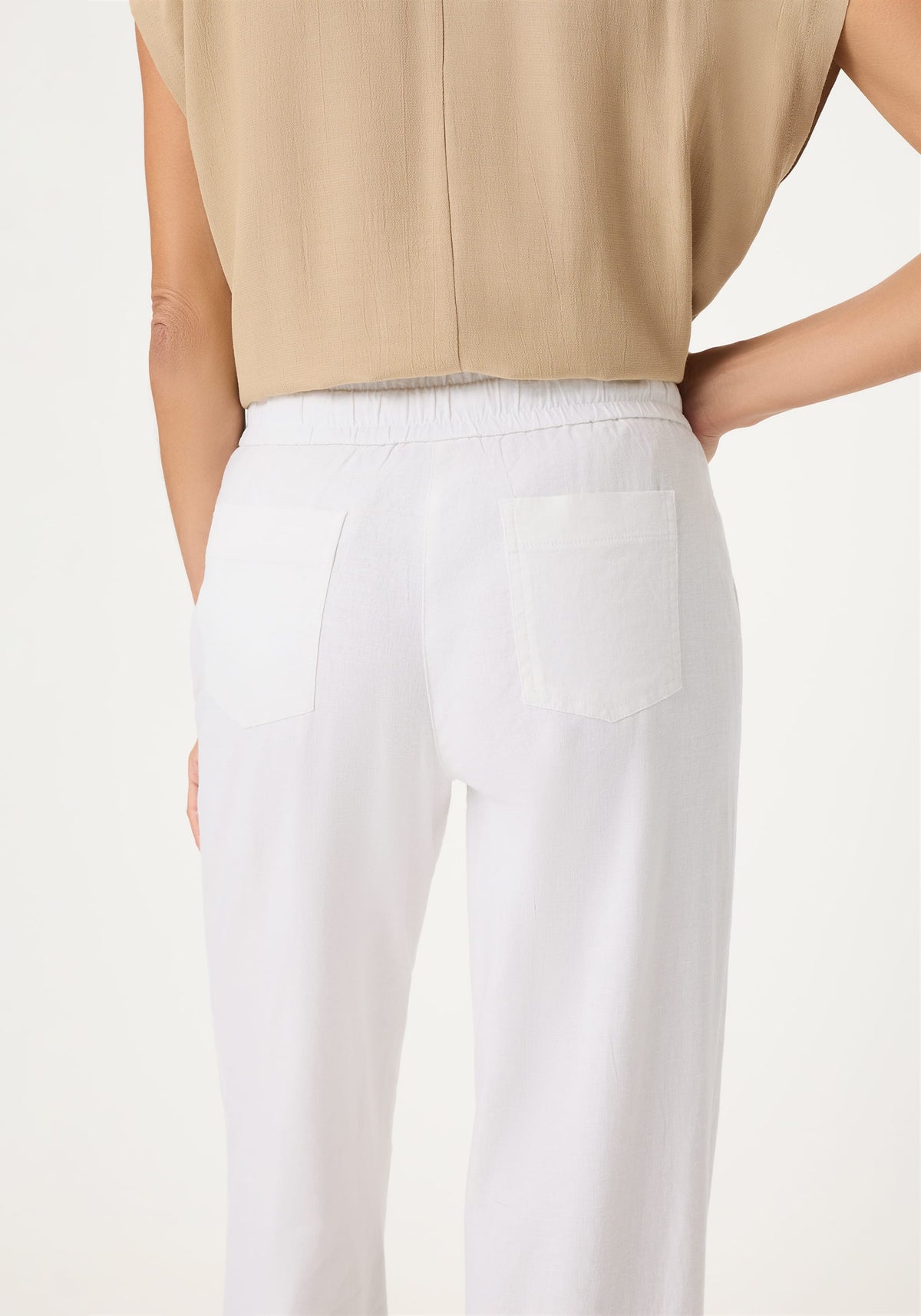 Pantalon court à cordon de serrage en lin et coton