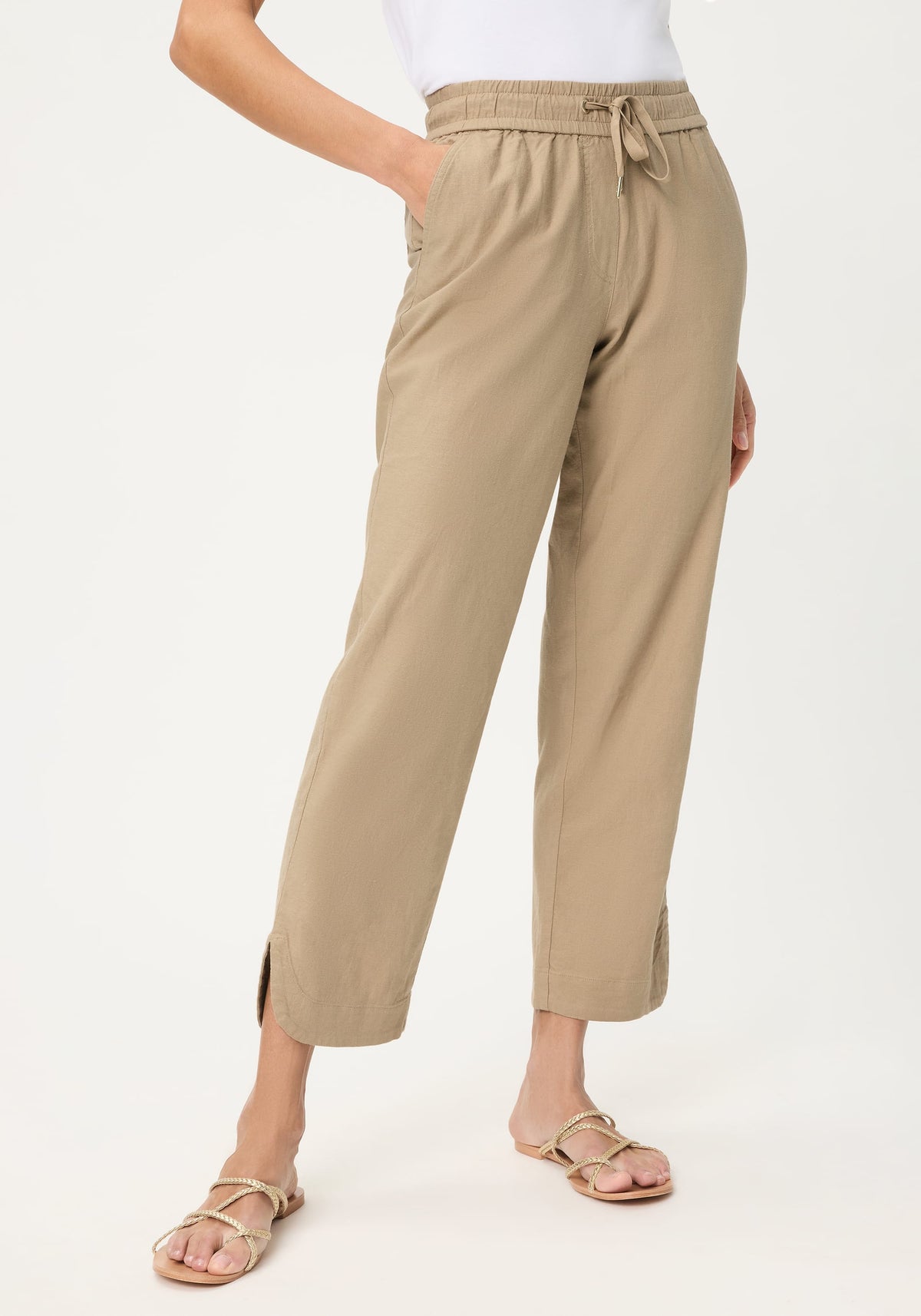 Pantalon court à cordon de serrage en lin et coton