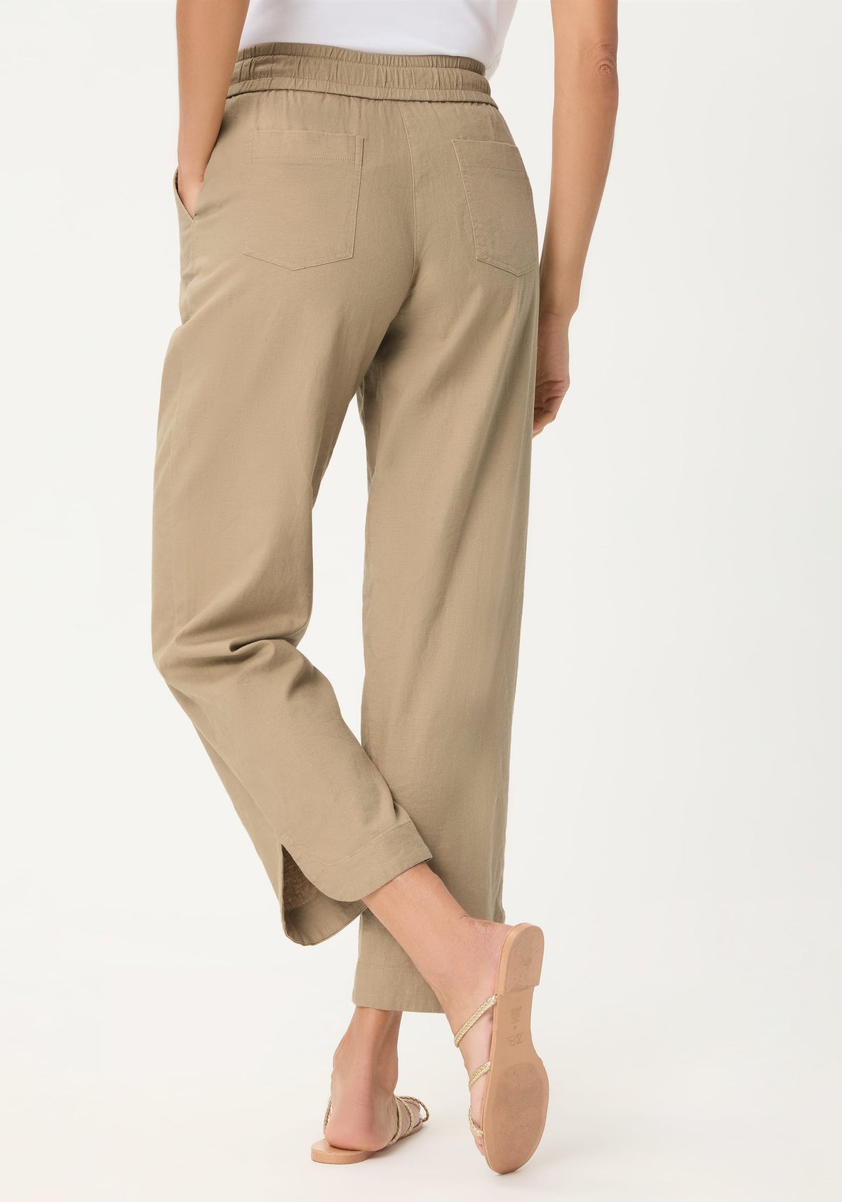 Pantalon court à cordon de serrage en lin et coton