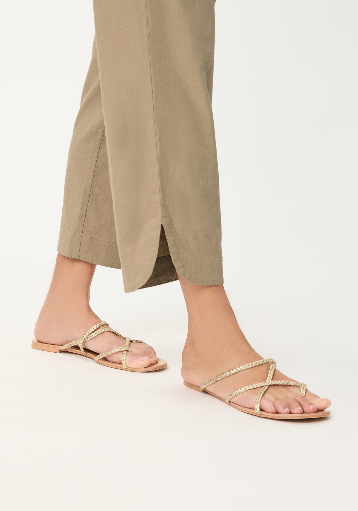 Pantalon court à cordon de serrage en lin et coton