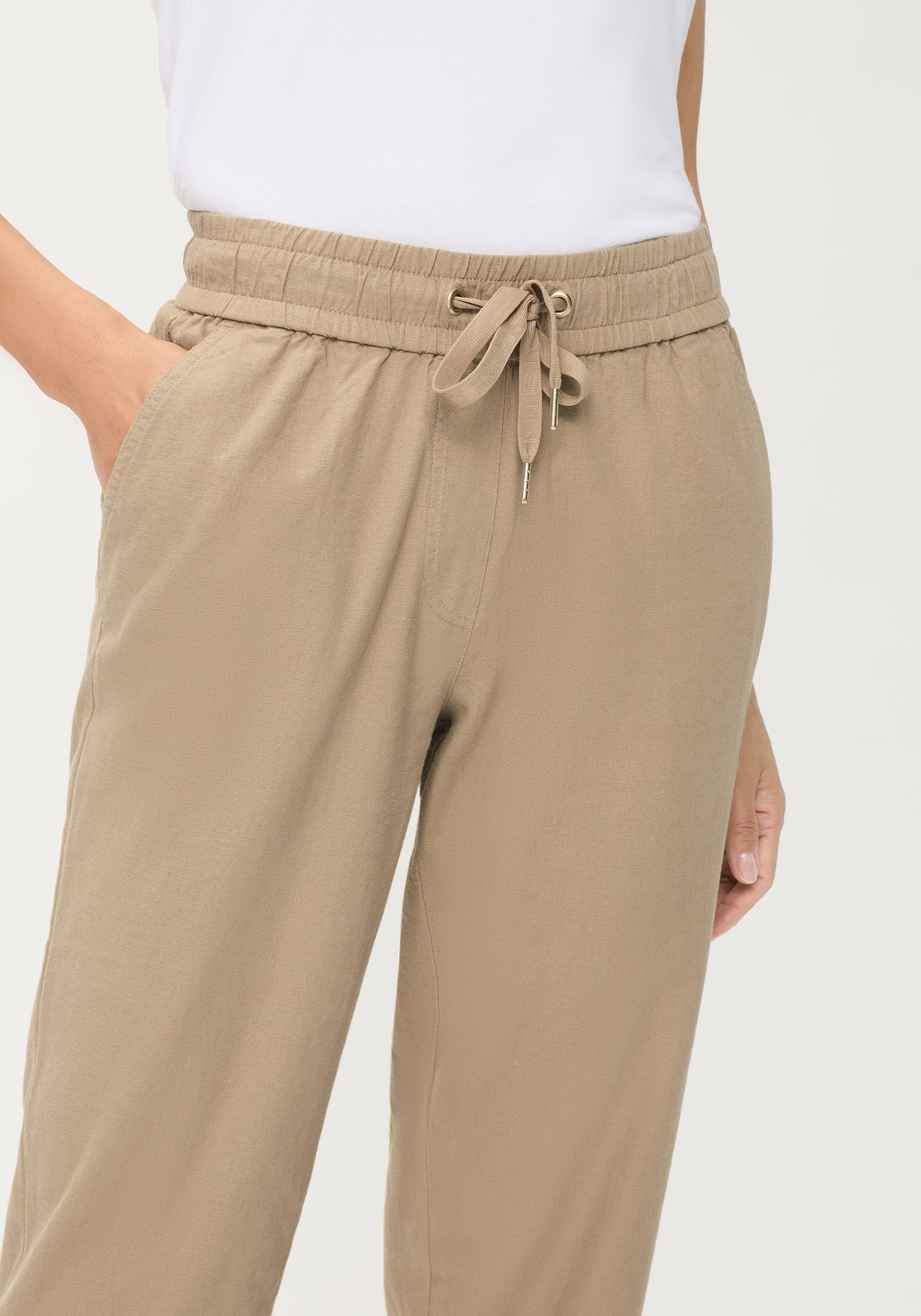 Pantalon court à cordon de serrage en lin et coton