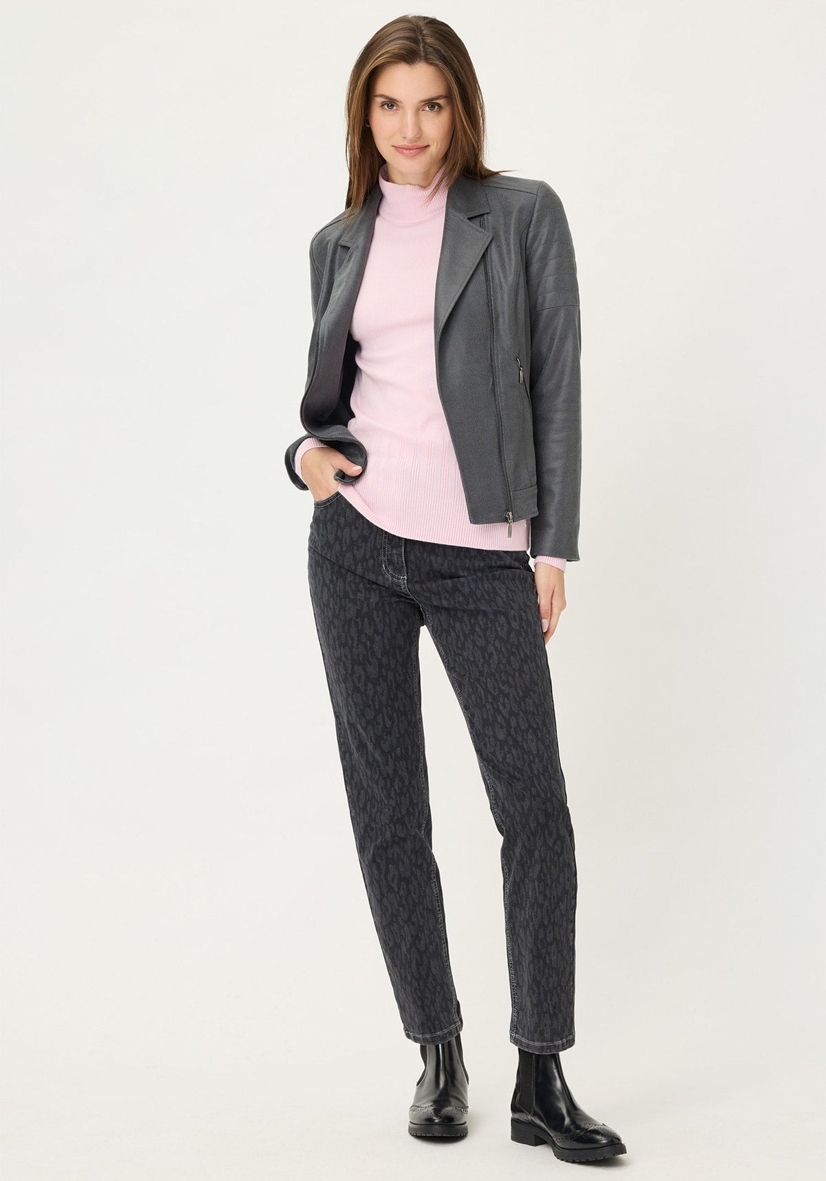 Mona Fit Slim Leg Leopard Print Pant