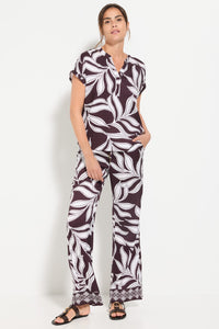 Pantalon à motifs de feuilles