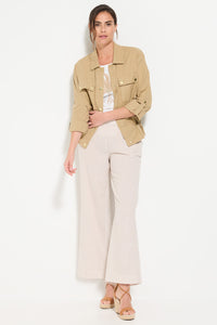 Pantalon court en lin et coton à rayures