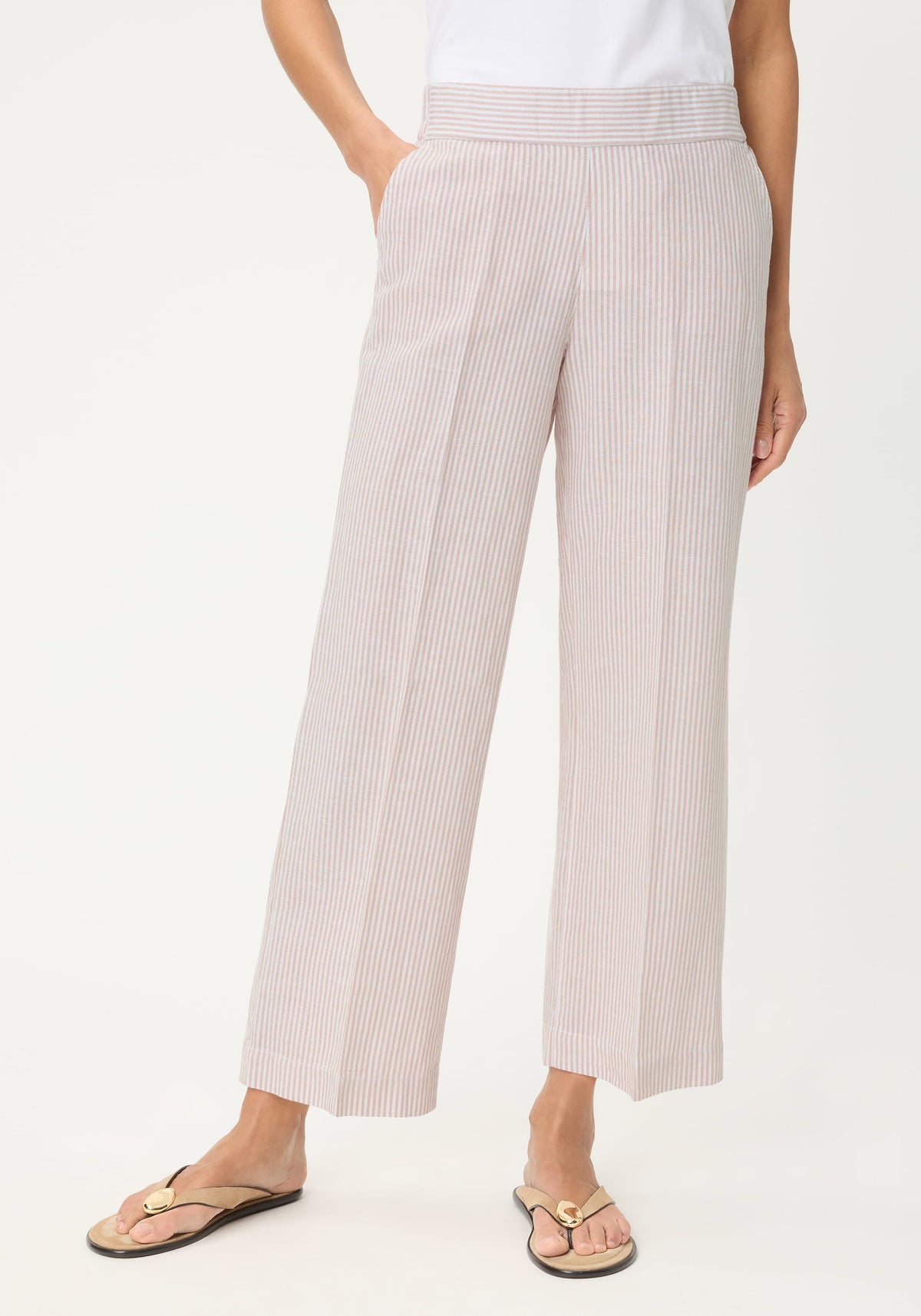 Pantalon court en lin et coton à rayures