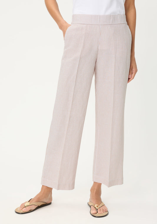 Pantalon court en lin et coton à rayures