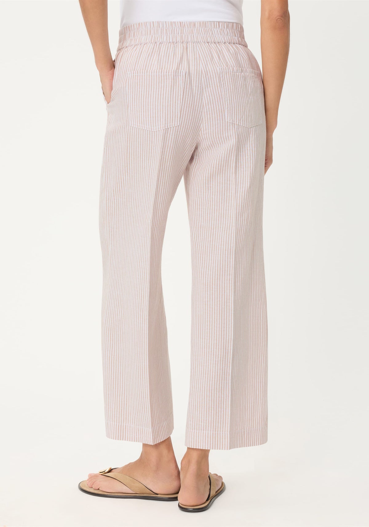Pantalon court en lin et coton à rayures