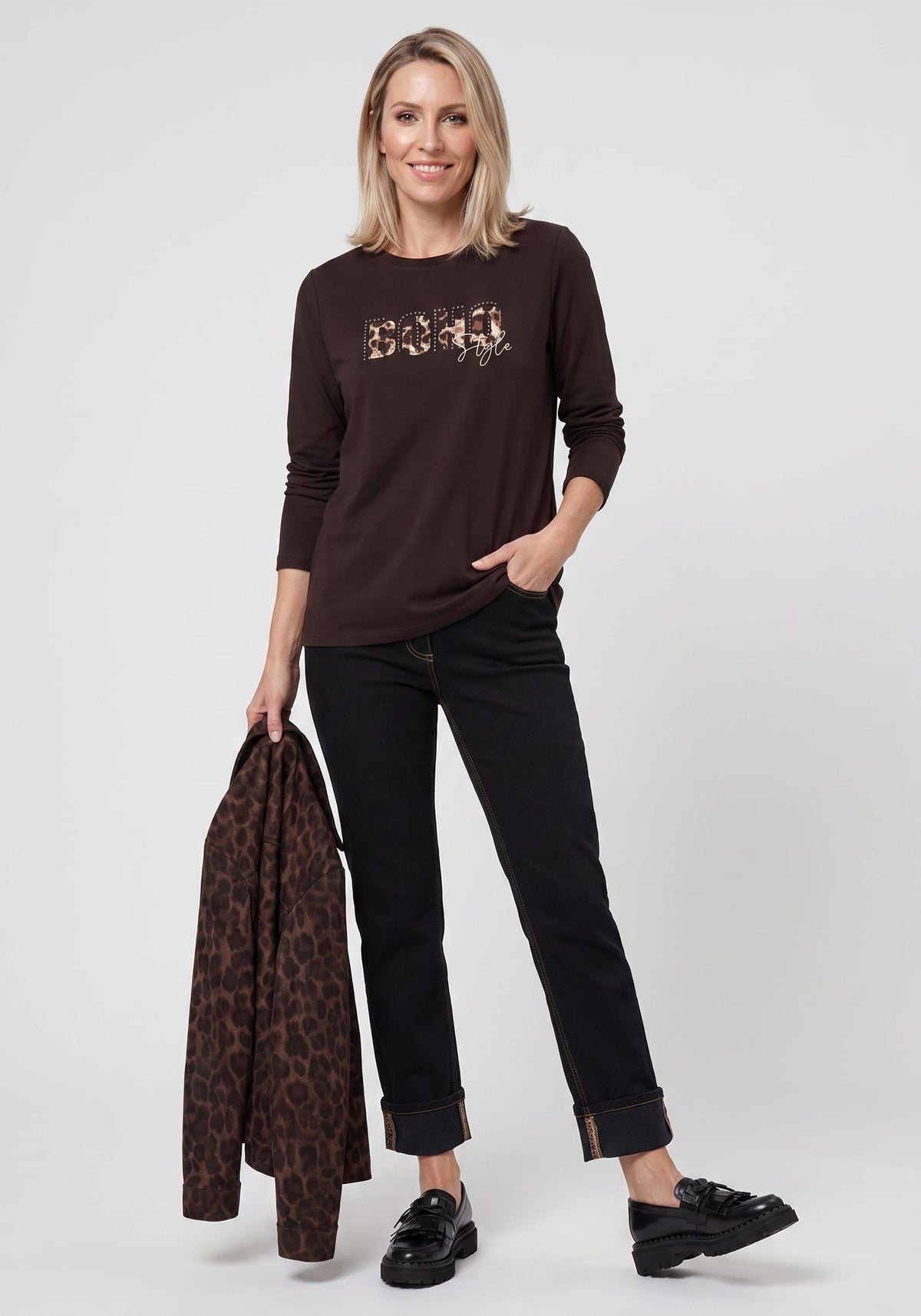 Denim Jeans with Contrast Hem