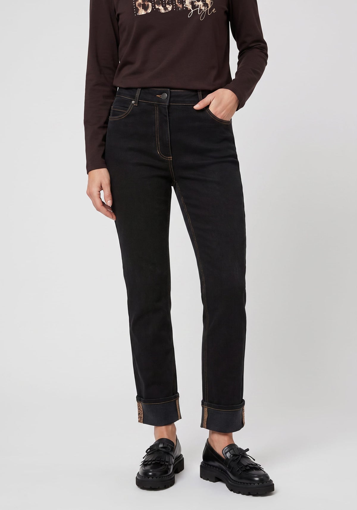 Denim Jeans with Contrast Hem