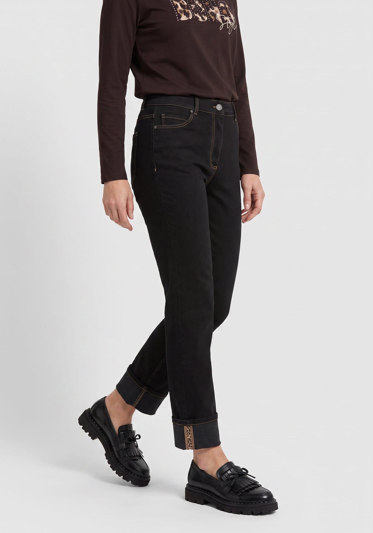 Denim Jeans with Contrast Hem