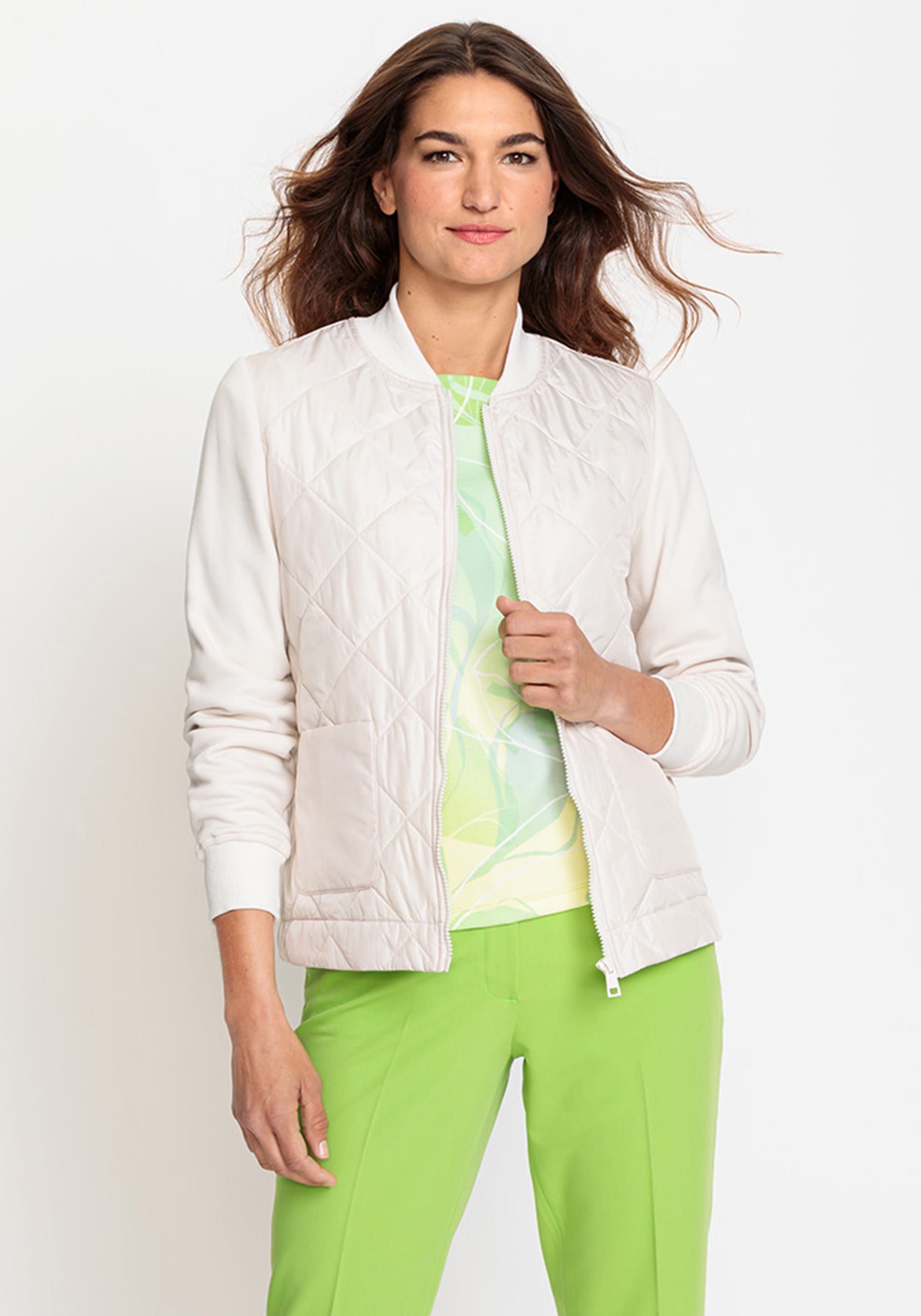 Long Sleeve Mixed Media Zip Front Jacket - Olsen Fashion Canada