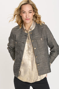 Collarless Sparkle Jacket with Gold Buttons