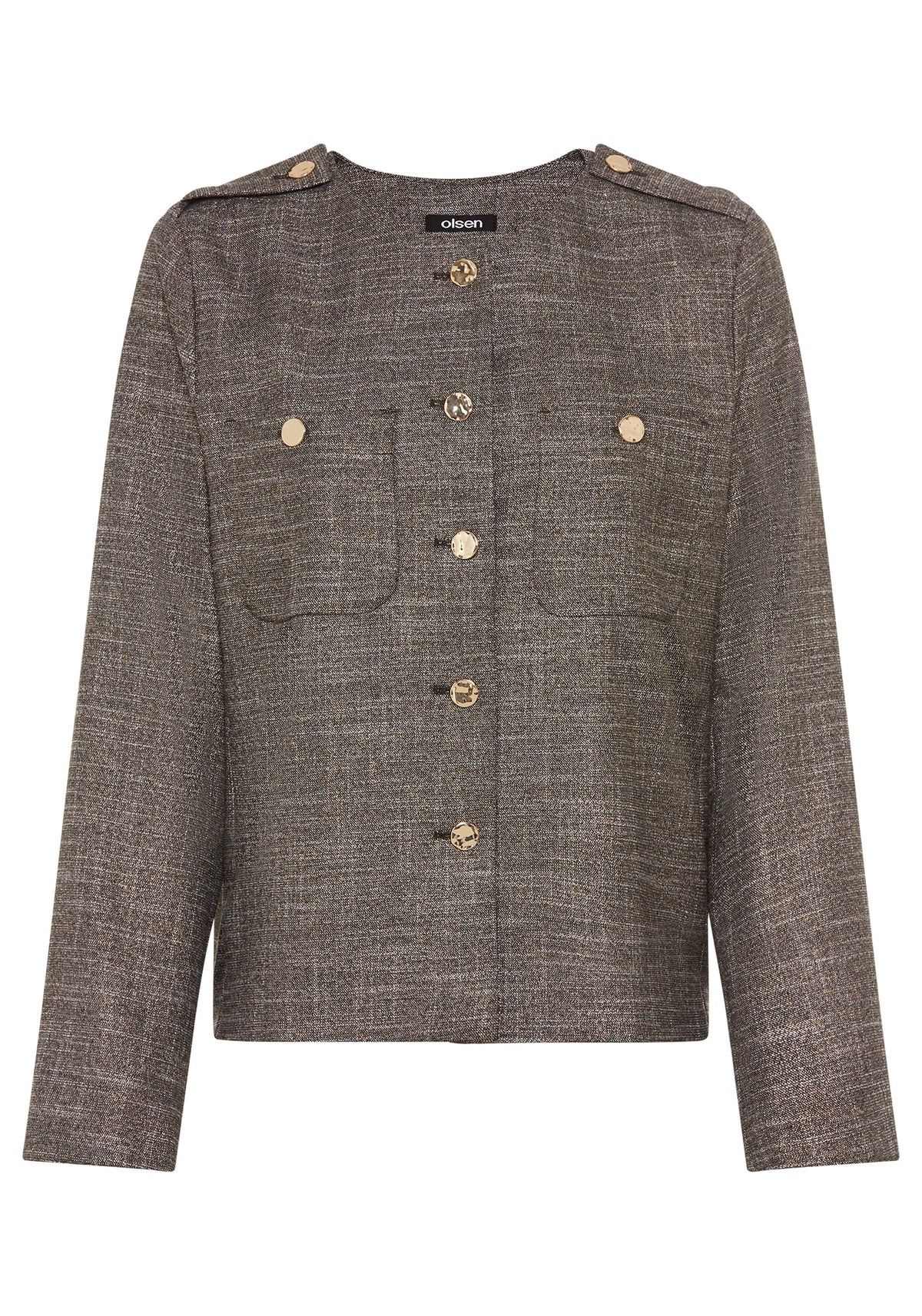 Collarless Sparkle Jacket with Gold Buttons