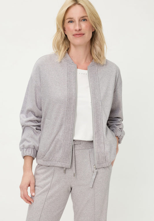 Collarless Zip Front Jersey Jacket