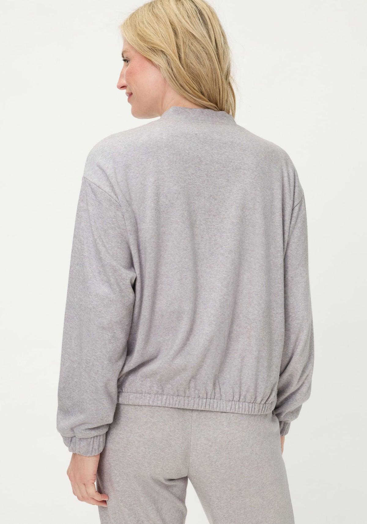 Collarless Zip Front Jersey Jacket