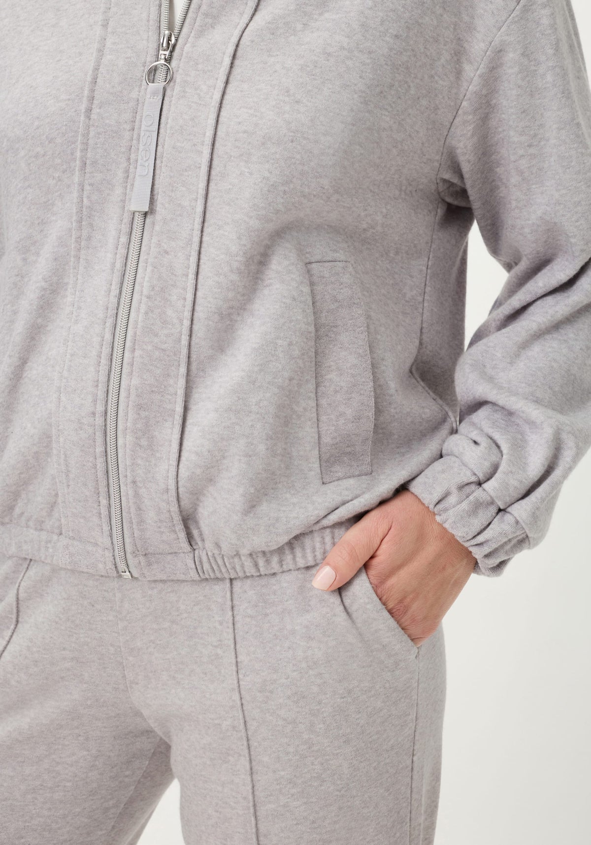 Collarless Zip Front Jersey Jacket