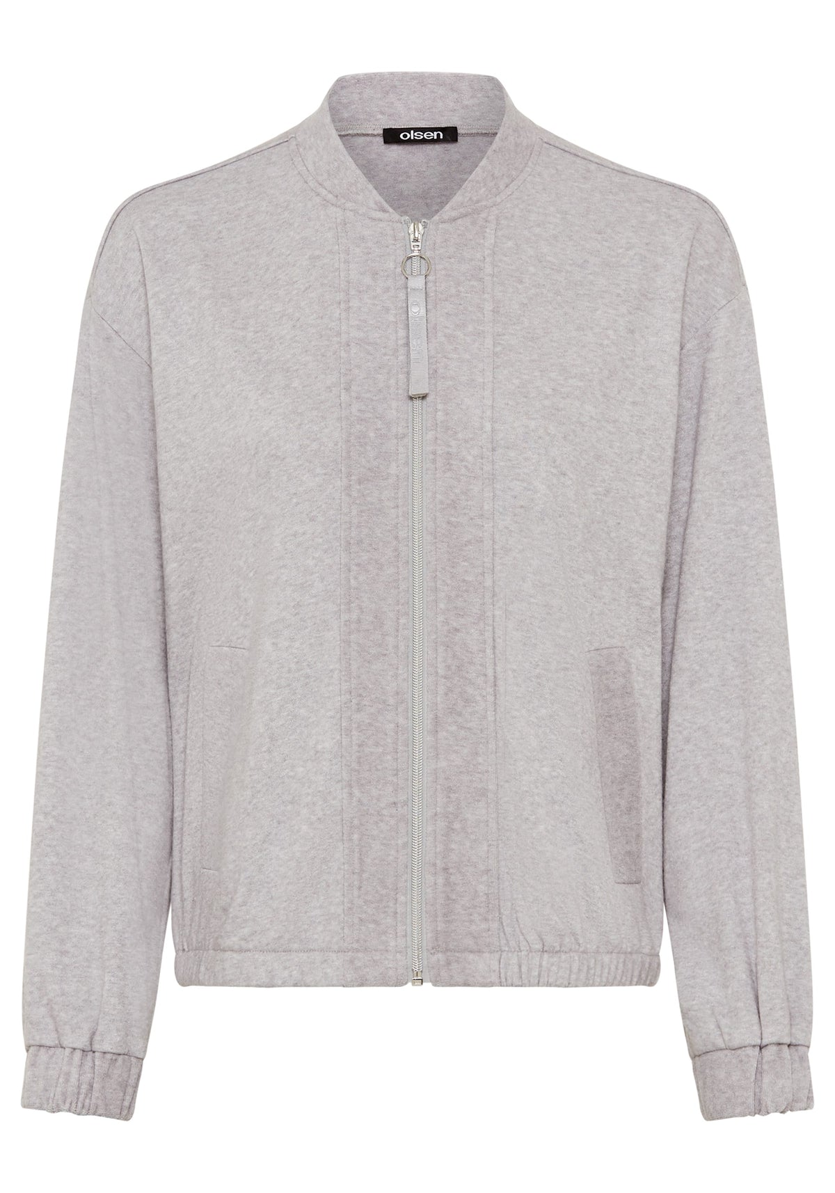 Collarless Zip Front Jersey Jacket