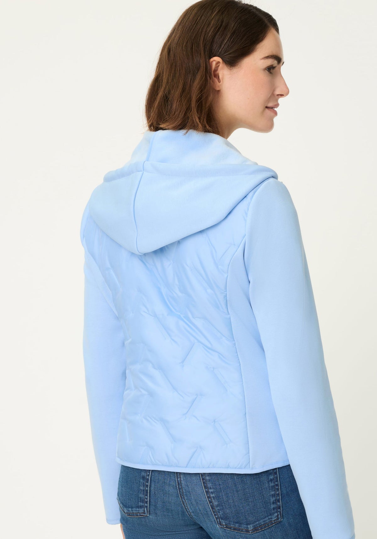 Mixed Media Jacket with Hood